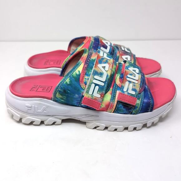 Fila Sport Slide Sandals Shoe Womens Size 9-9.5 Pink Tie Dye Outdoor Hook & Loop - Picture 2 of 10